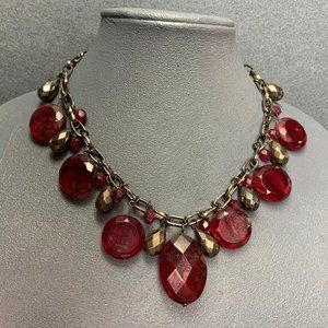 NY Statement Necklace As Is Dark Red Faceted Gunme